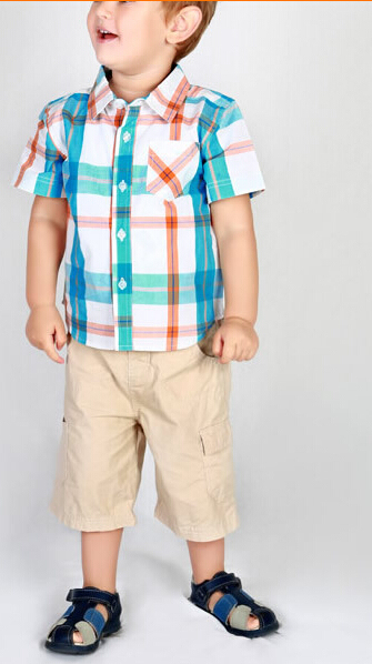 Boys' short sleeve check pattern shirt