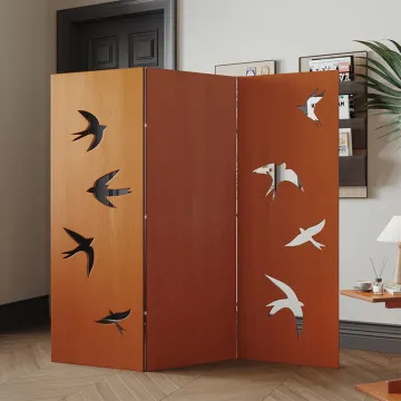 Wooden Retro Living Room Furniture with Foldable 3-Section Floor Screen Partition