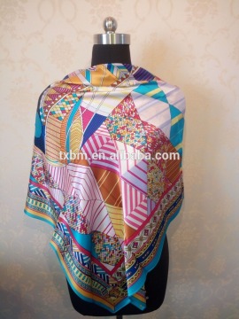 Silk square scarf with abstract pattern, latest design for women silk shawl