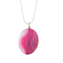 Natural Gemstone Agate Necklace with Silver Chain