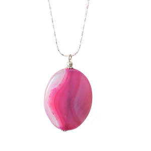 Natural Gemstone Agate Necklace with Silver Chain