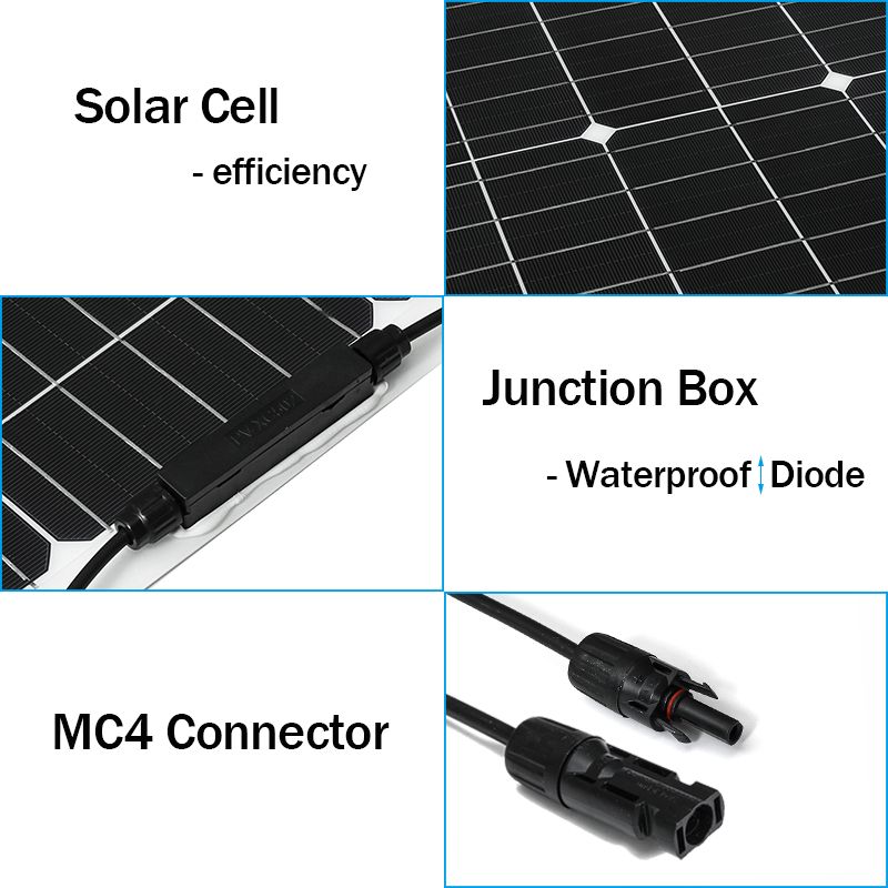 100W/50W Solar Panel 18V USB Monocrystalline Solar Cell Sun Power Module Cable Connector Battery Charger Waterproof for Outdoor