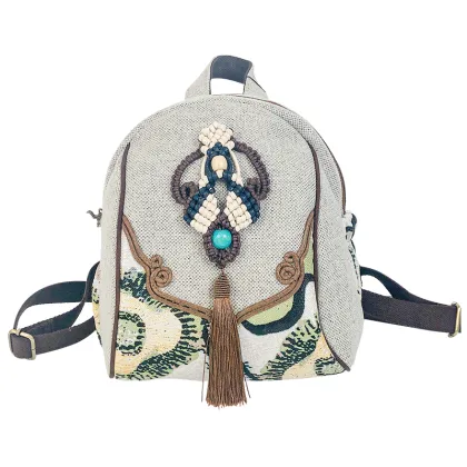 Ethnic Woven Cotton And Linen Backpack Ruyi Mei Yi Arts