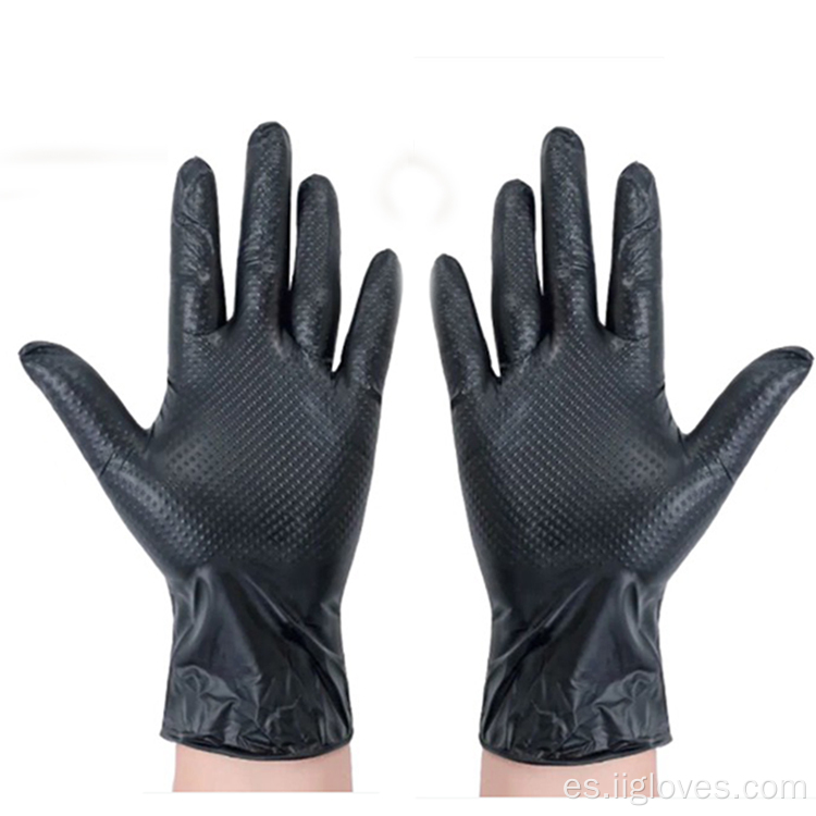 Guantes de nitrilo de agarre negro de diamantes en espesas impermeables