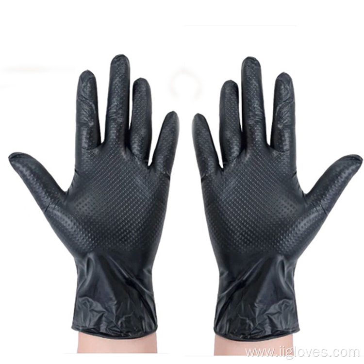 Waterproof Thickened Black Diamond Grip Nitrile Gloves