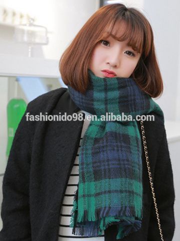 Fashion Plaid Pattern Tassel Women Scarf plain cotton scarf