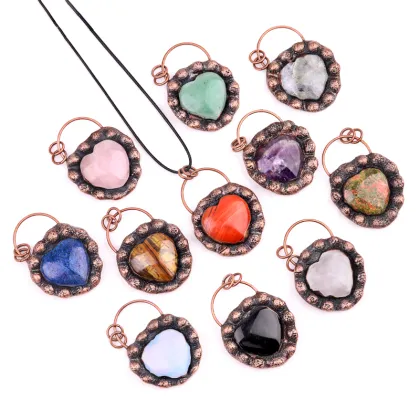 Yellow Tiger Eye Retro Red Copper Love Heart Retro Red Copper Pendant for Making Jewelry