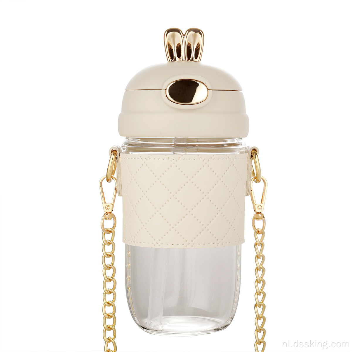 Delicate premium draagbare waterfles sippy cup cross-body glas schattige waterbeker met deksel en stro