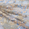 Tissu Brodé À Lacets Bleu-Orange