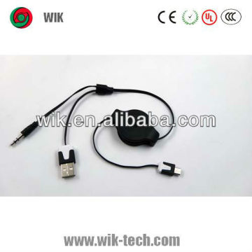 WIK double color retractable usb cable usb to video out cable