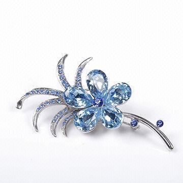 Flower Rhinestone Brooch, Alloy with Stone, Fashionable and Elegant, OEM Orders Accepted