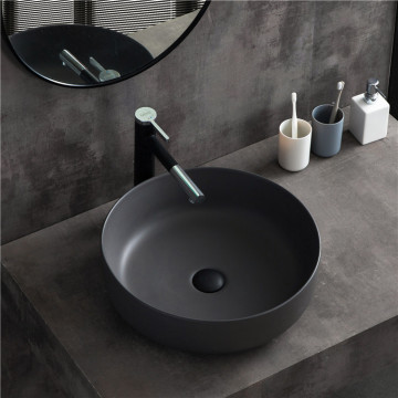 Grey Rounded Ceramic Countertop Basin for Bathroom Sinks