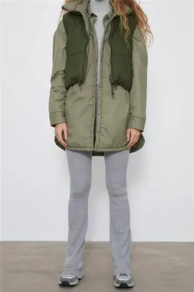 Autumn New Ladies Stand Collar Green Vest Jacket