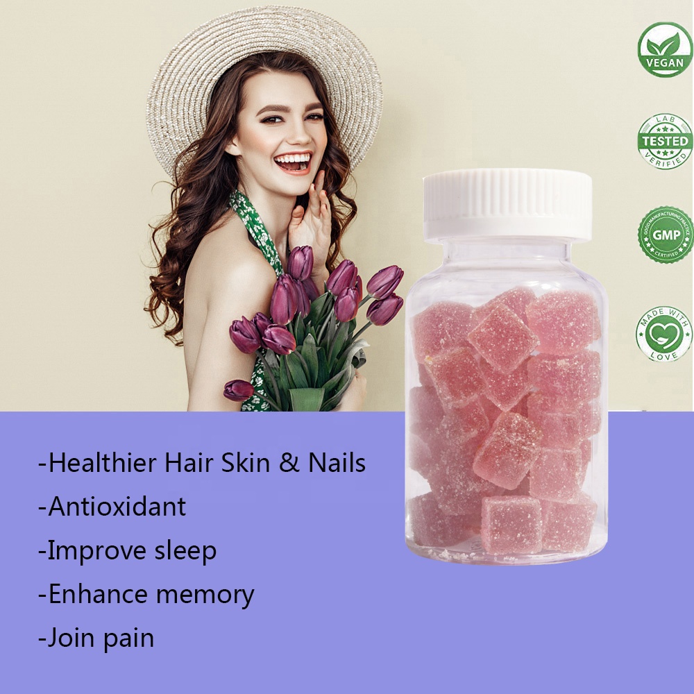 OEM/ODM 100% Natural 1000mg Vitamin C Collagen Hair Gummies Hair Skin Nails Collagen Gummies