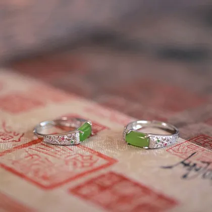 Palace Style Imitation Jade Retro Silver Plated Rings