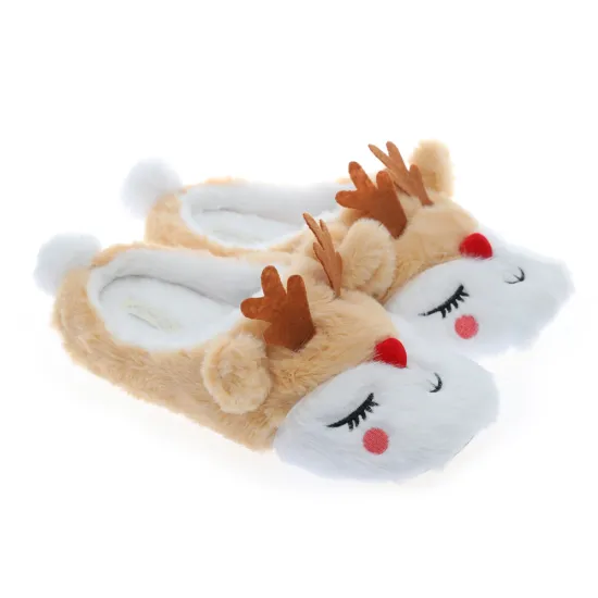 Dropshipping Stuffed Moose Slippers Plush Animal Slippers Woman Indoor Stuff Reindeer Bedroom Shoes for Christmas Gifts