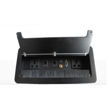 LAN and Power Cable Cubby with Brush Flip-Up Desk Socket for Office Desks and Conference Tables