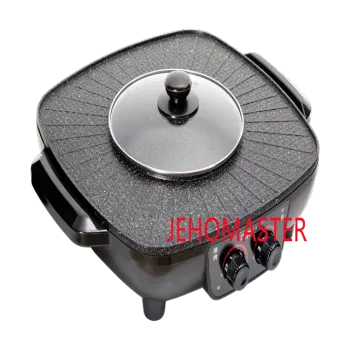 2-in-1 Electric Grill and Hot Pot: Smokeless BBQ and Indoor Home Barbecue Plancha Grill