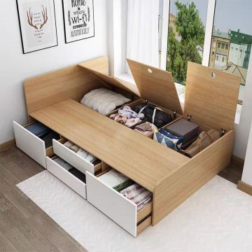 Çocuklar için depolama çekmeceli modern ahşap tatami çerçeve yatak odası seti