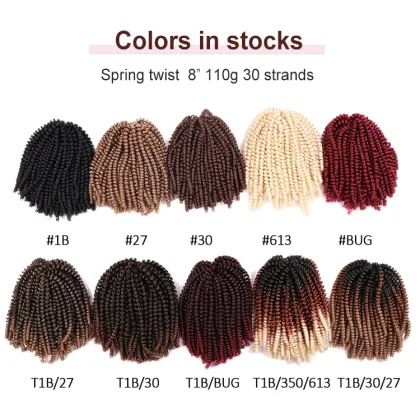 Synthetic spring afro twist 8 inches hair extension ombre nubian loc braid freestress pre twisted crochet spring twist