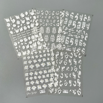 White Lace Flowers 5D Embossed Nail Art Stickers