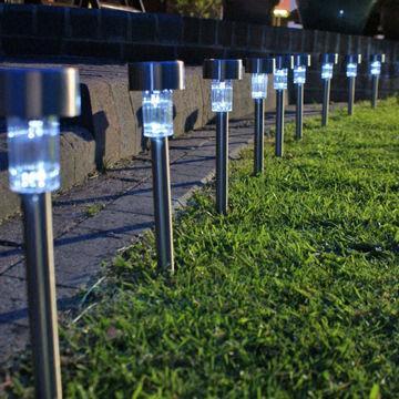 10 White Stainless Steel Solar Path Lights, 36cm Dimensions, Static Function
