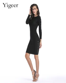 Long Sleeve Knitted Bodycon Women Dress