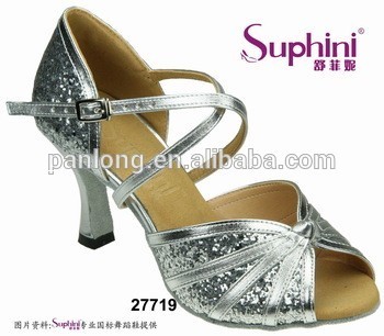 Suphini Silver Glitter Girl Dance Shoes for Latin Salsa