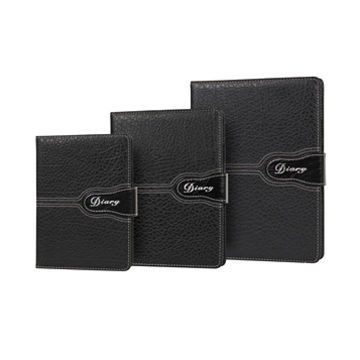 2013 Black, Made of PU/PVC Leather Hardcover Business Notebooks with Pocket Ribbon/Button Lock