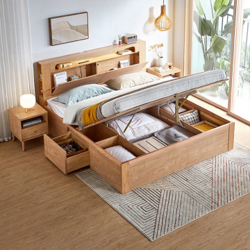 Cama simple de almacenamiento de madera maciza 1,5 m cama doble