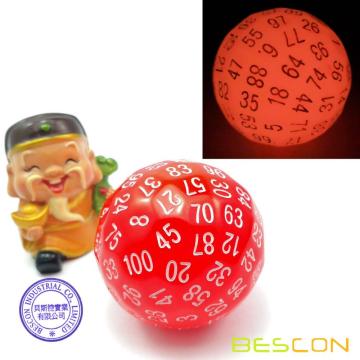 Bescon Glowing Polyhedral 100 Dés Côté Cerise Rouge, Dés Lumineux D100, 100 Cube Cube, Brille Dans L&#39;ombre D100 Jeu De Dés