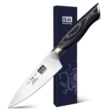 Professional SHAN ZU Paring Knife: 3.75 Inch Japanese Super Steel Ultra-Sharp Fruit Knife with K133 Ergonomic Handle