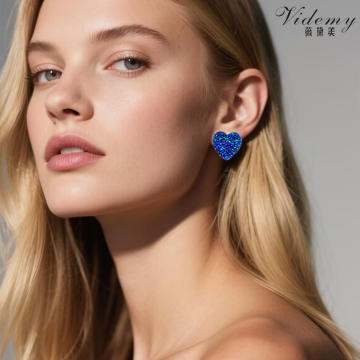 Versatile Blue Heart Resin Earrings with Steel Needle