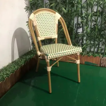 Vintage Bamboo Aluminum PE Rattan Stacking Dining Chair - French Bistro Style