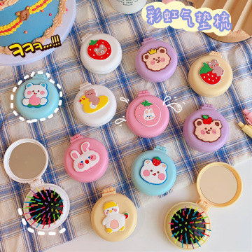 Cute Mini Pocket Mirror with Comb, Massage, and Hair Brush