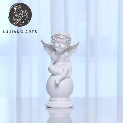 10-inch White Resin Angel Sculpture: Thinking Little Angel Figurine - Religious Gift