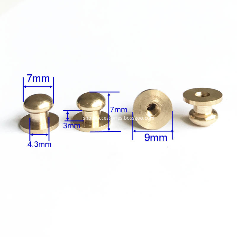 Solid Brass Leather Studs Buttons Cap Rivets 7x9x7mm