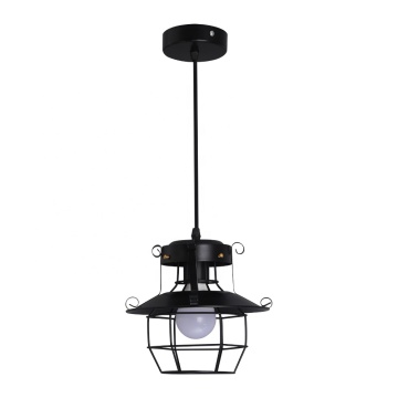 E27 Black Cage Industrial Iron Chandelier Pendant Light for Dining Room and Living Room