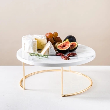 White Marble Cake Stand with Gold Iron Holder for Wedding Parties and Afternoon Tea