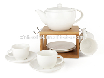 Ceramic CH Series White Water Pot set, Water Jug and 4 cups with Cup Holder