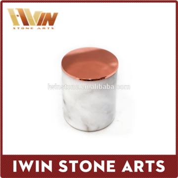 Wholesale White Stone Candle Holder/Marble Candle Jar With Copper Lid/Candle Stand Wedding