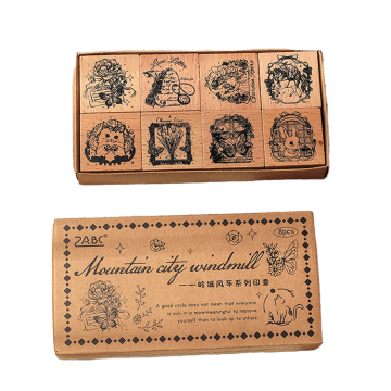 Personalized Vintage Cute Diary Stamp: Floral Animal Wooden Stamp for School Supplies