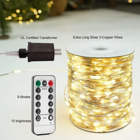 50M 500 LED 8 Modes Silver Wire String Lights with Roller