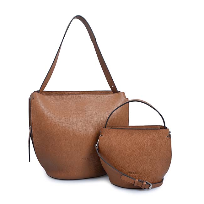 bucket bag with wallet color wide strap shoulder bag