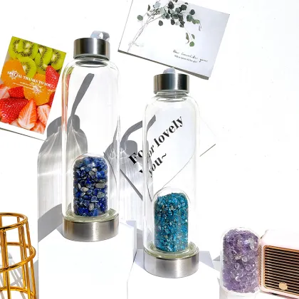 Custom Logo Stainless Steel Lid Water Bottle with Crystal Infused Elixir Healing Energy