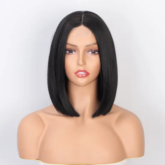 Aisi Hair Wholesale Cheap Vendor Natural Straight Wave Short Bob Lace Frontal Wig Synthetic Hair For Black Women Lace Front Wig