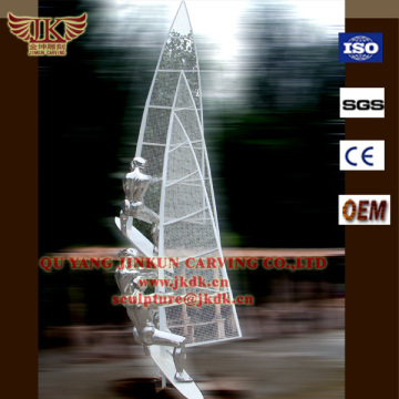 Quyang carved 3.5 meters high surfing men made by stainless steel sculpture