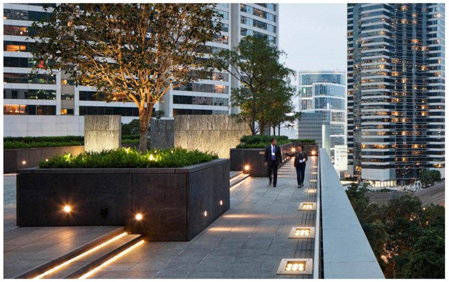 LED underground lights on the plaza ground