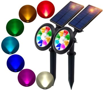 Ihualite กันน้ำ 7 สีภูมิทัศน์พลังงานแสงอาทิตย์ชาร์จไฟได้ 9 LED Outdoor Spot Light