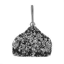 Sequined Chain Decorated Leather Handbag